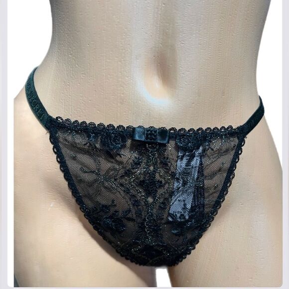 Victorias Secret Very Sexy stones Embellished Rose and Bows Mesh V String black - Picture 9 of 12